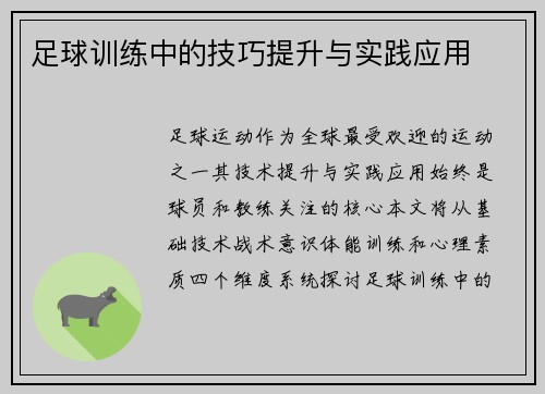 足球训练中的技巧提升与实践应用